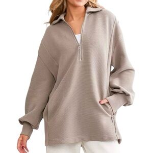 Varley Taupe Quarter-Zip Pullover